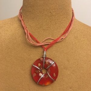 Red And Gold Circle Glass Blown Necklace